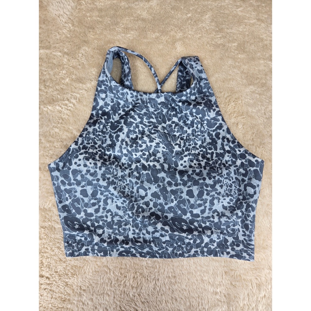 Joy Lab Leopard Print High Neck Strappy Back Crop Sports Bra Top Small‎